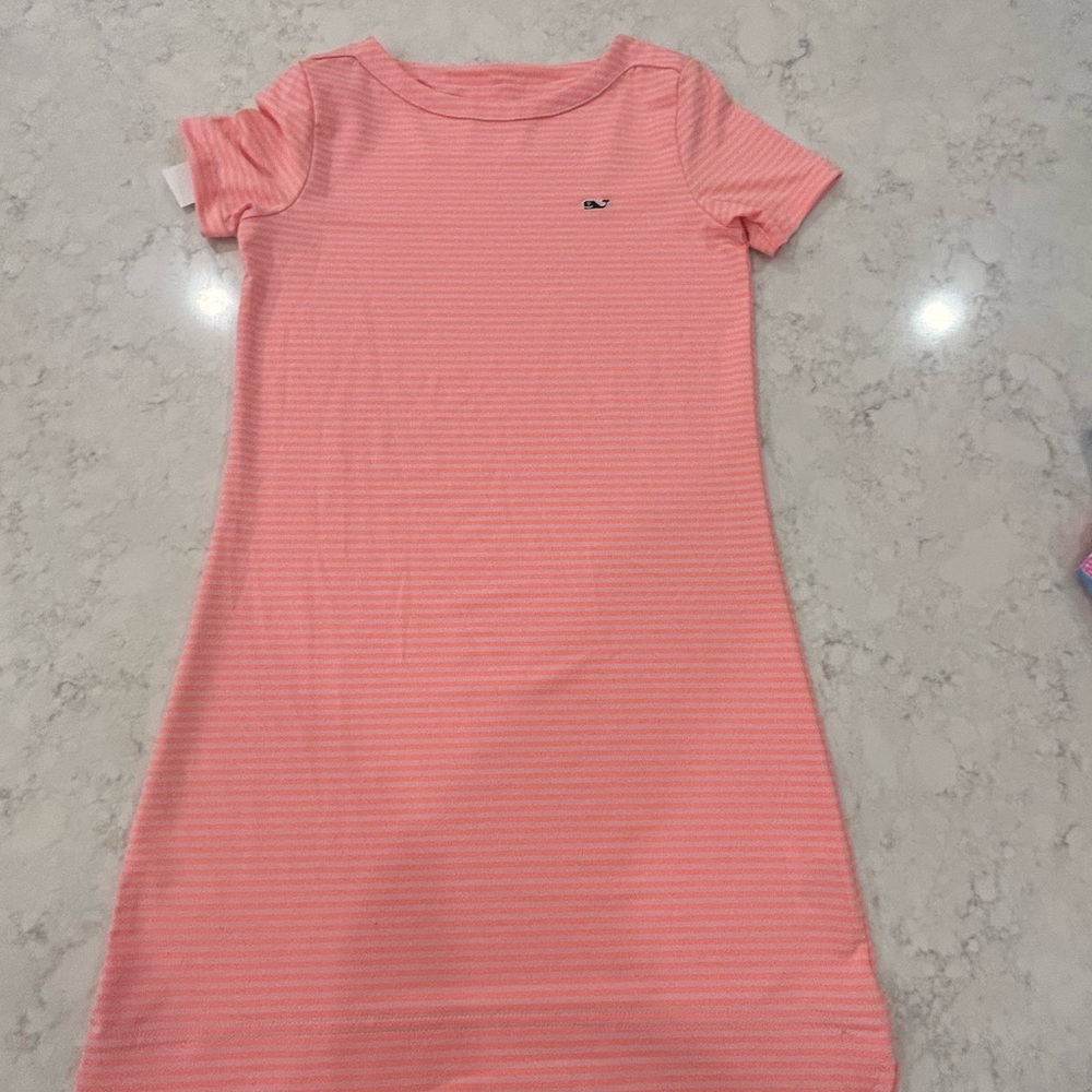 Youth Vineyard Vines Coral Striped Performance Dress